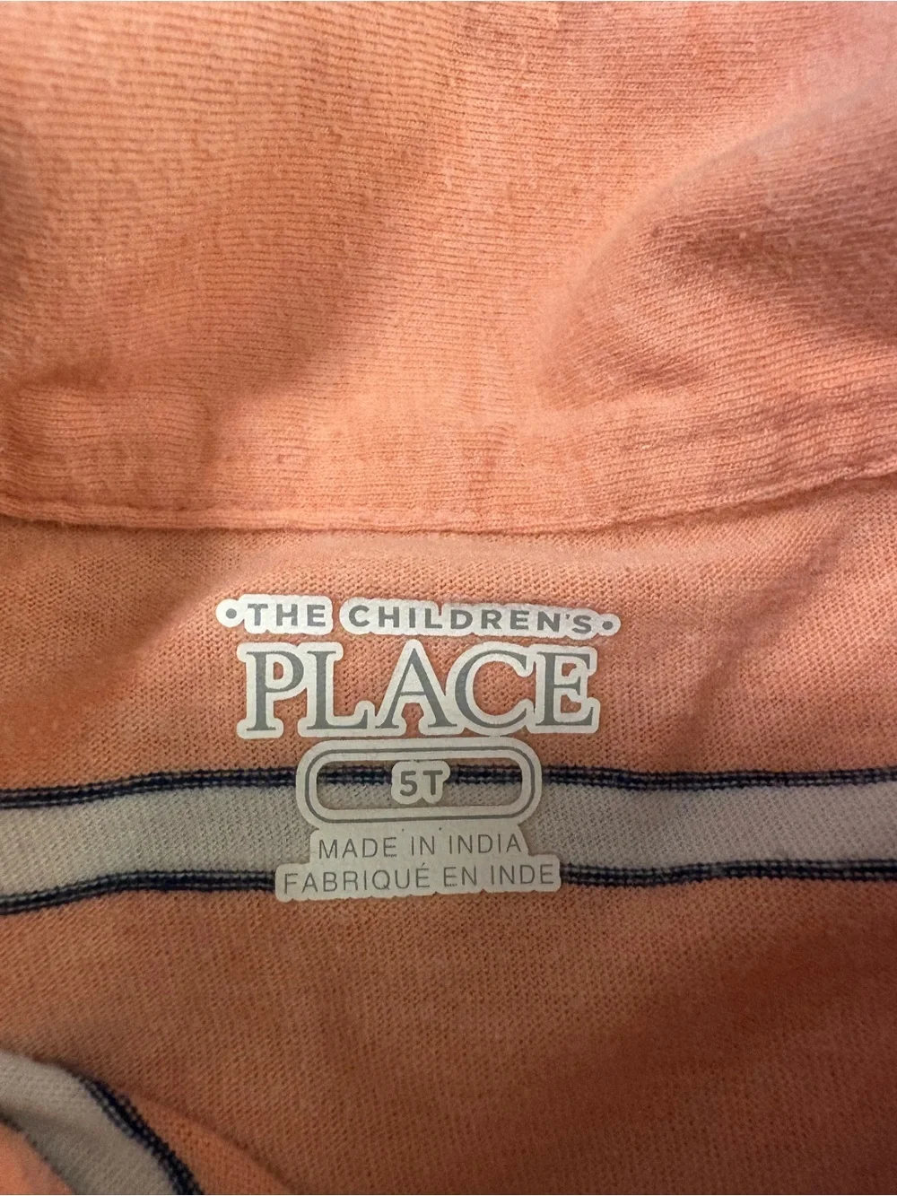 The Children's Place Peach Striped Polo Shirt with White & Navy Accents